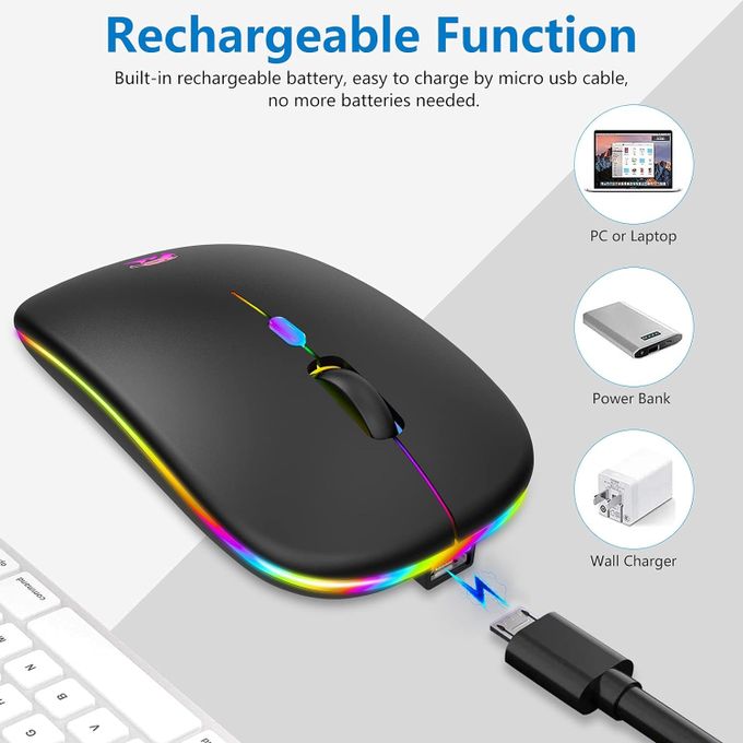 Souris sans fil rechargeable Bluetooth 5.1 + 2.4G ultra-mince silencieuse W10 HP/DELL