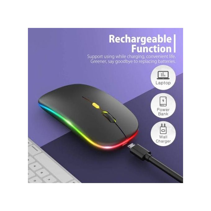 Souris sans fil rechargeable Bluetooth 5.1 + 2.4G ultra-mince silencieuse W10 HP/DELL