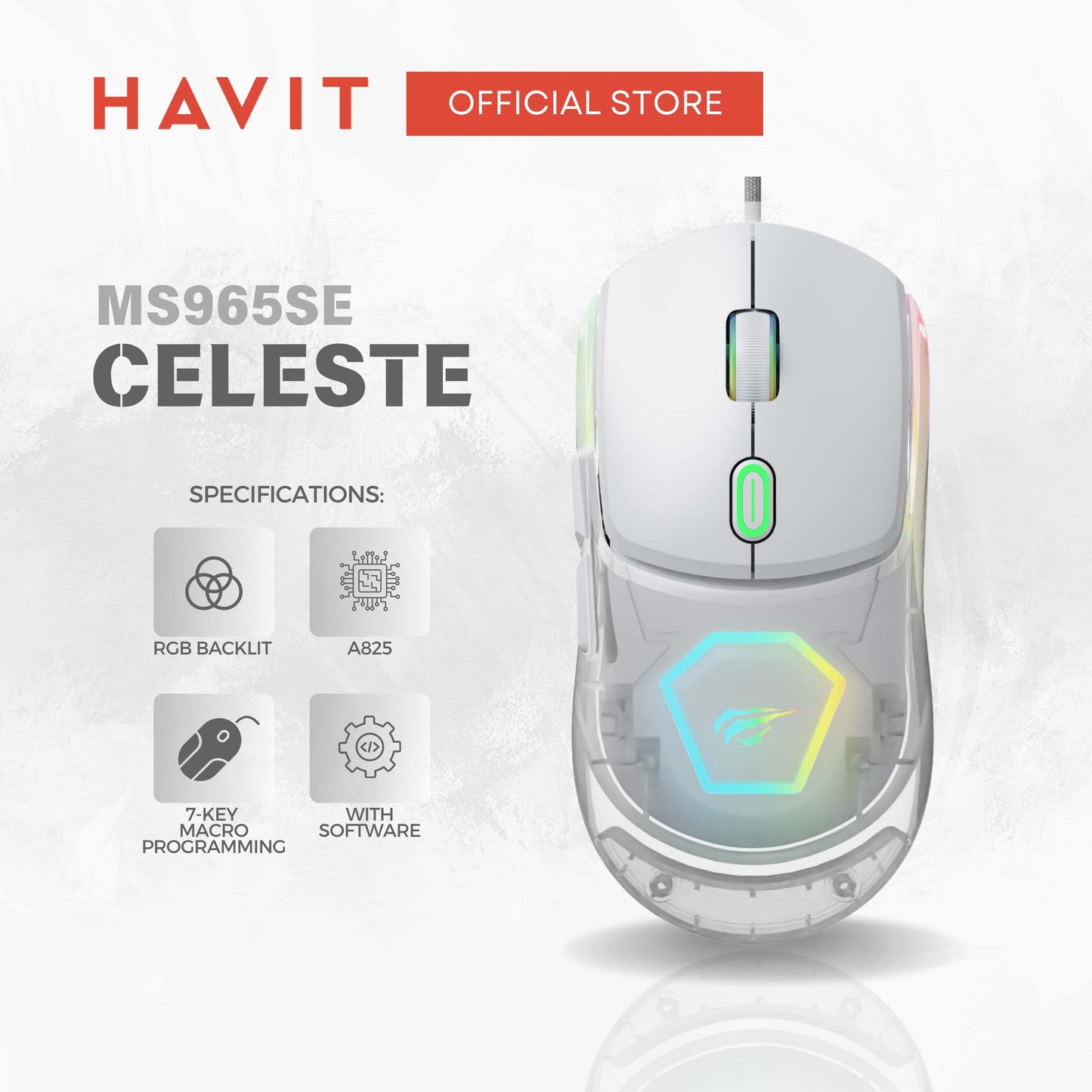 Souris de jeu programmable rétroéclairée RVB Havit MS965SE blanc