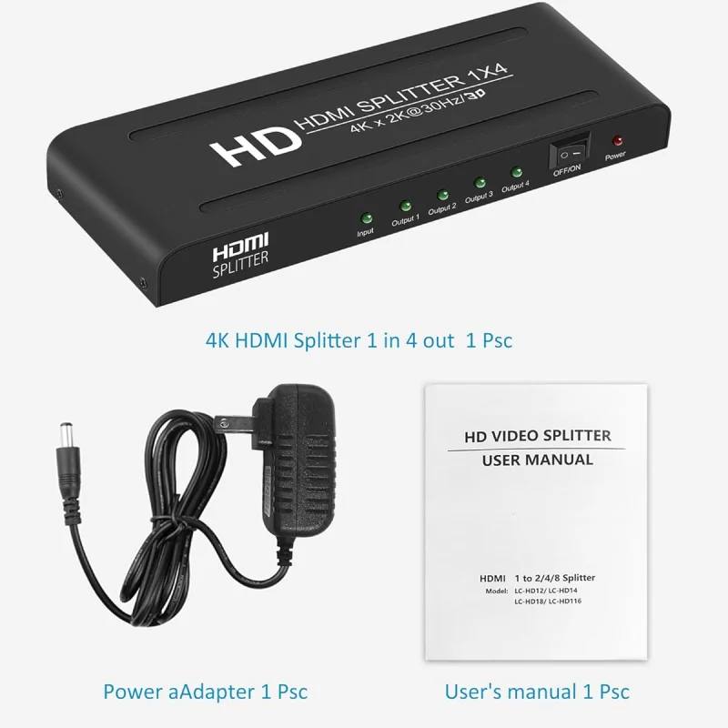 splitter HDMI 1 Entrée 4 Sorties 4K à 30Hz - Splitter Haute Définition, Prise en Charge de 4 Écrans Simultanés