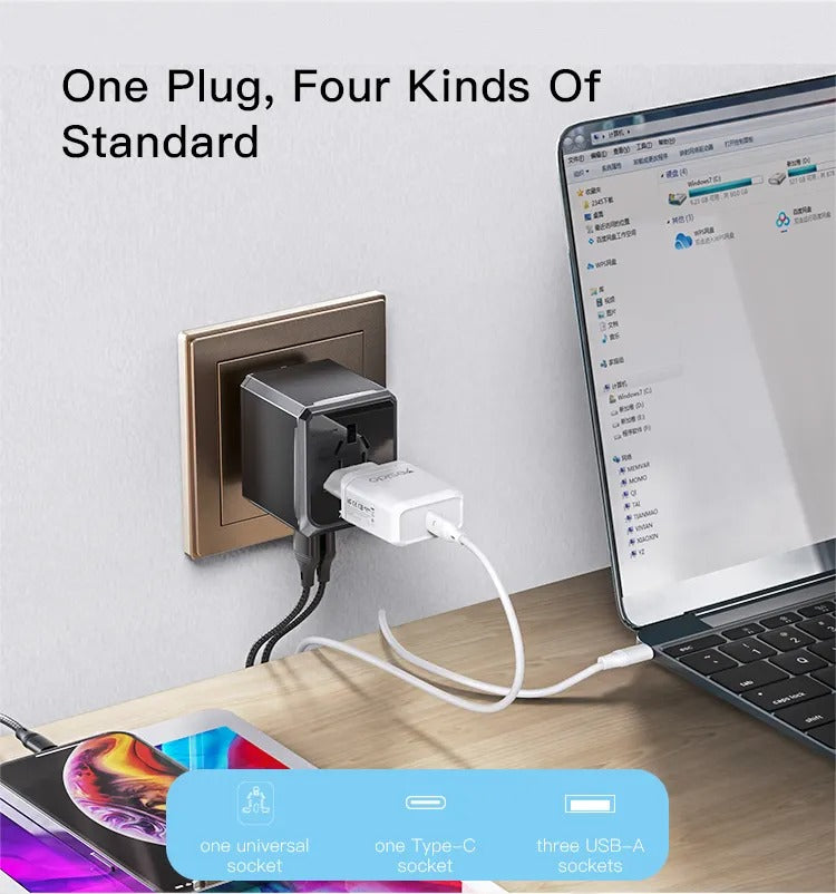 Adaptateur universel/chargeur mural 5en1 Yesido MC10 avec 3 ports de charge USB et Type-C