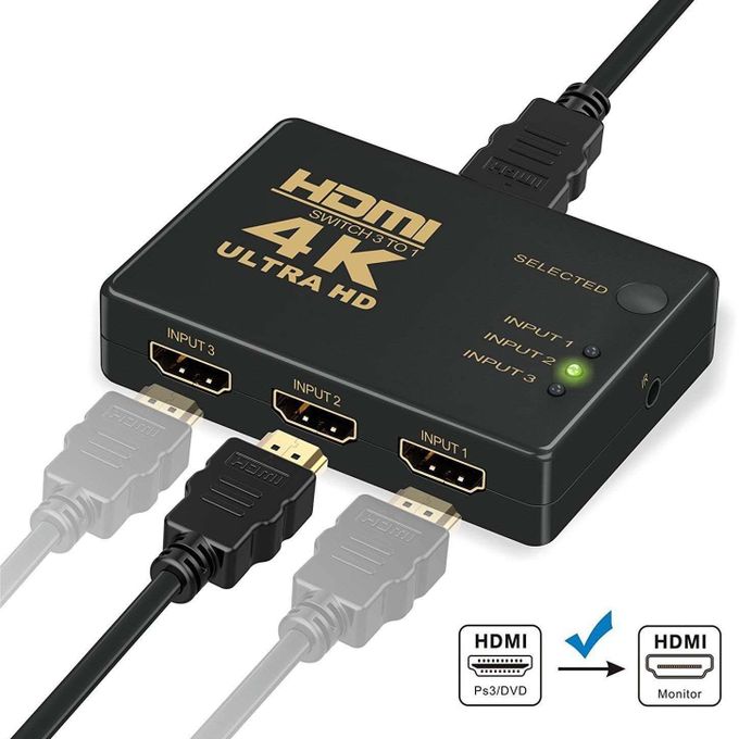 Switch Sélecteur HDMI 4K 3 Ports entrée 1 Port sortie avec télécommande.