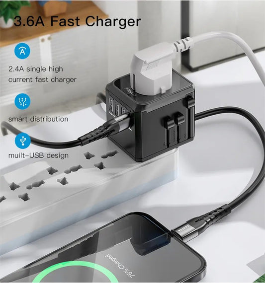 Adaptateur universel/chargeur mural 5en1 Yesido MC10 avec 3 ports de charge USB et Type-C