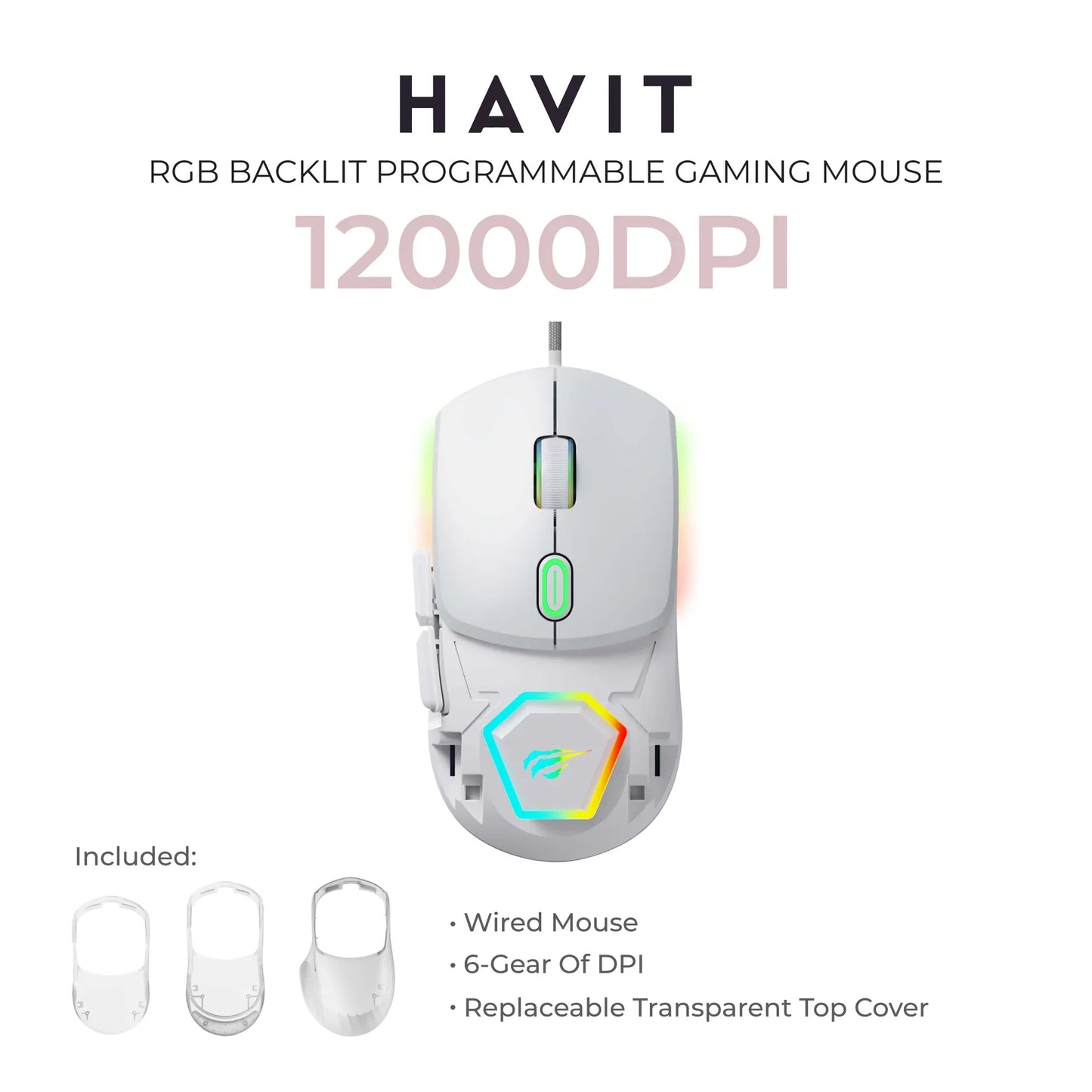 Souris de jeu programmable rétroéclairée RVB Havit MS965SE blanc