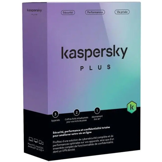 Antivirus Kaspersky Plus 3 poste Abonnement 1 Année