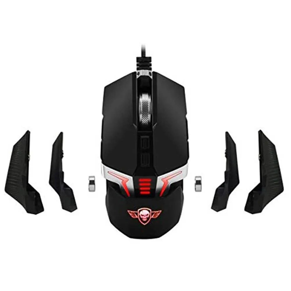 Souris de jeu filaire USB à lumières LED Spirit Of Gamer Xpert-M300 avec 9 boutons programmables, jusqu'à 5000 dpi - Noir Argent