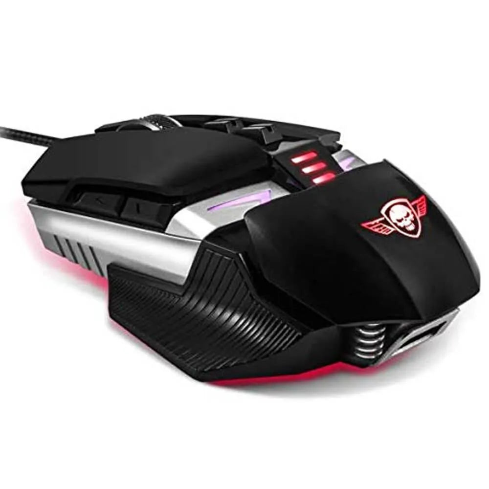 Souris de jeu filaire USB à lumières LED Spirit Of Gamer Xpert-M300 avec 9 boutons programmables, jusqu'à 5000 dpi - Noir Argent