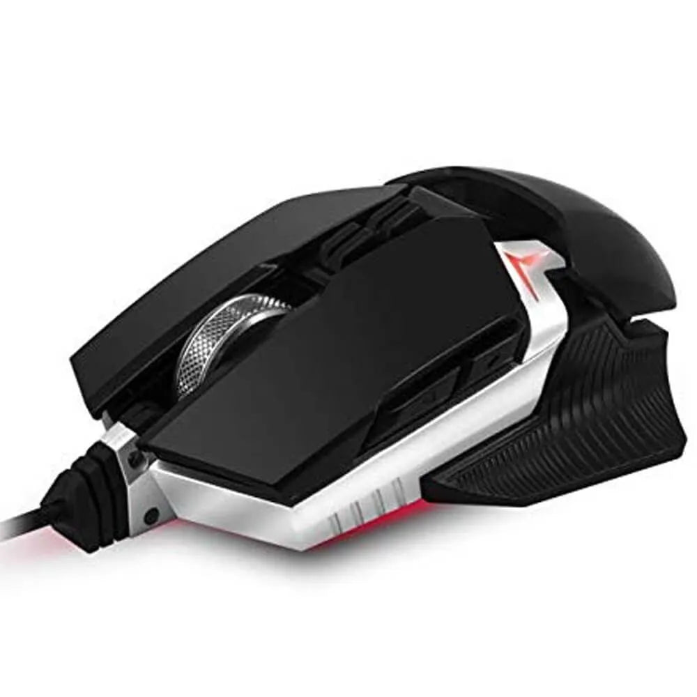 Souris de jeu filaire USB à lumières LED Spirit Of Gamer Xpert-M300 avec 9 boutons programmables, jusqu'à 5000 dpi - Noir Argent